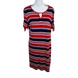 Westport Dressbarn Short Sleeve Stripe Red Blue Dress XL Petite Patriotic Casual
